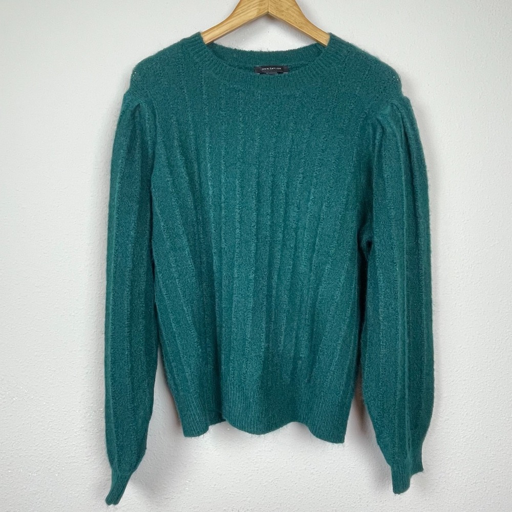 Ann Taylor XXL Emerald Green Balloon Sleeve Sweater Cozy Classic Old Money Chic